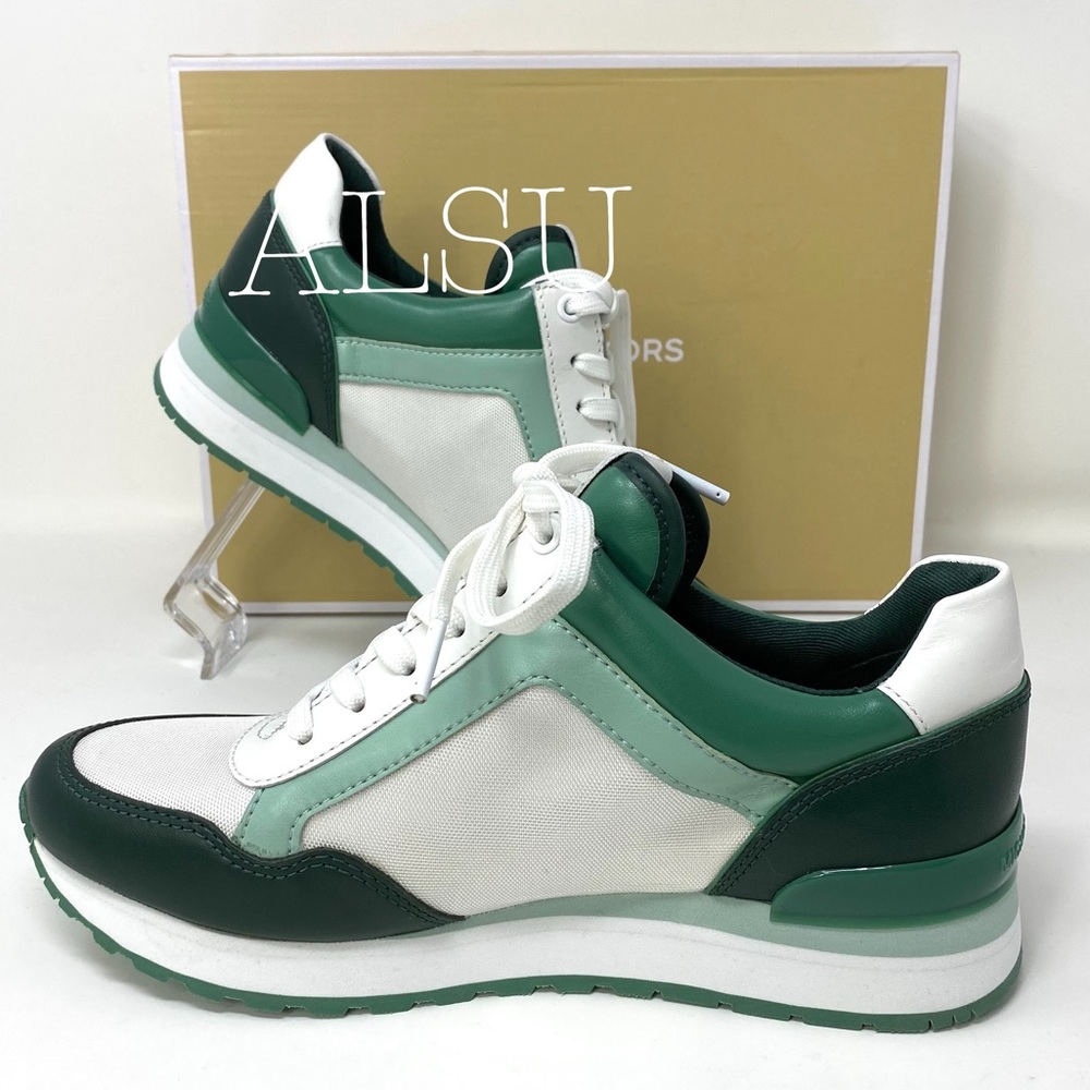 🍃SALE🍃 Michael Kors Maddy Trainer Canvas Racing Green Women Size 7 49F9MAFS2D - Picture 2 of 10